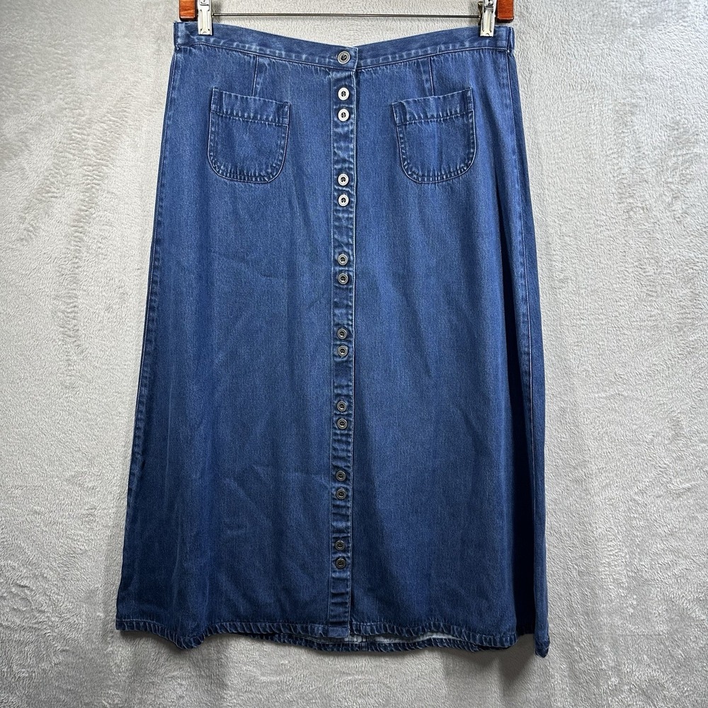 Liz Claiborne Denim Chambray Maxi Skirt Sz 14 Button Front Tencel‎ Western
